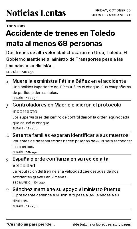 Front page as rendered for a 1-bit e-ink screen